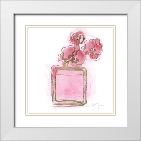 Golden Perfume I White Modern Wood Framed Art Print with Double Matting by Tava Studios