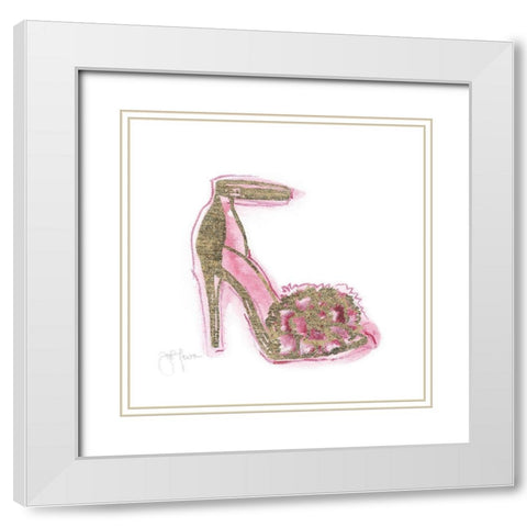 Golden Shoe I White Modern Wood Framed Art Print with Double Matting by Tava Studios