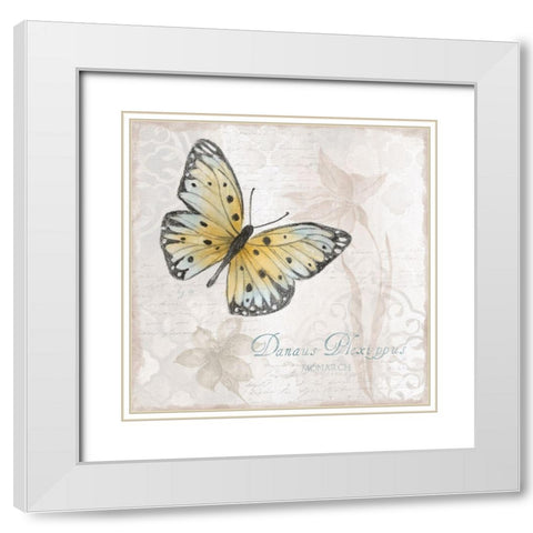 Postcard Butterfly I White Modern Wood Framed Art Print with Double Matting by Tava Studios