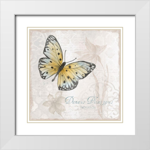 Postcard Butterfly I White Modern Wood Framed Art Print with Double Matting by Tava Studios