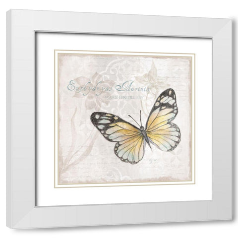 Postcard Butterfly II White Modern Wood Framed Art Print with Double Matting by Tava Studios