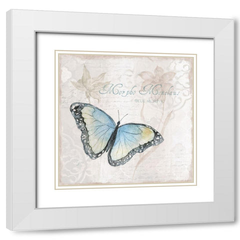 Postcard Butterfly III White Modern Wood Framed Art Print with Double Matting by Tava Studios