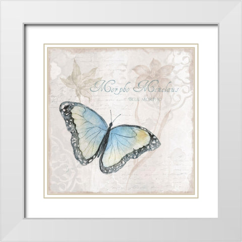 Postcard Butterfly III White Modern Wood Framed Art Print with Double Matting by Tava Studios