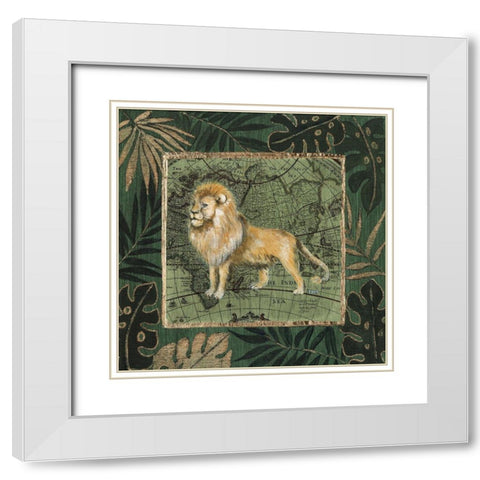 Jungle Lion White Modern Wood Framed Art Print with Double Matting by Tava Studios