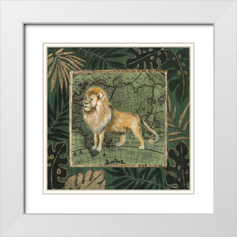 Jungle Lion White Modern Wood Framed Art Print with Double Matting by Tava Studios