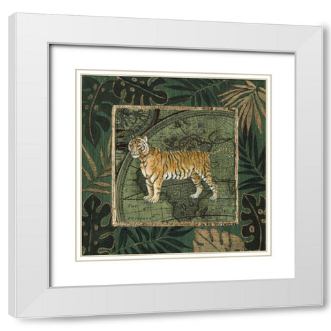 Jungle Tiger White Modern Wood Framed Art Print with Double Matting by Tava Studios