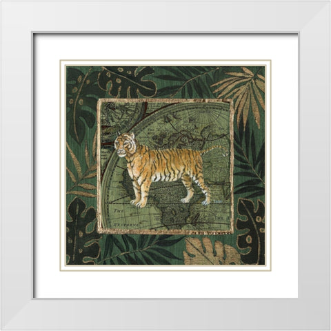 Jungle Tiger White Modern Wood Framed Art Print with Double Matting by Tava Studios