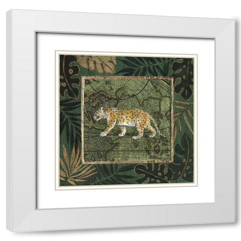 Jungle Leopard White Modern Wood Framed Art Print with Double Matting by Tava Studios