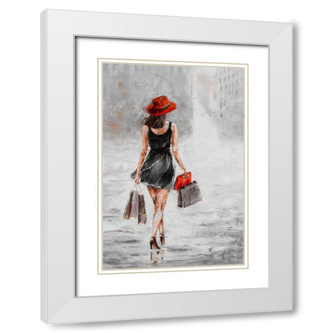 City Shopping I White Modern Wood Framed Art Print with Double Matting by Kowalik, Jolanta