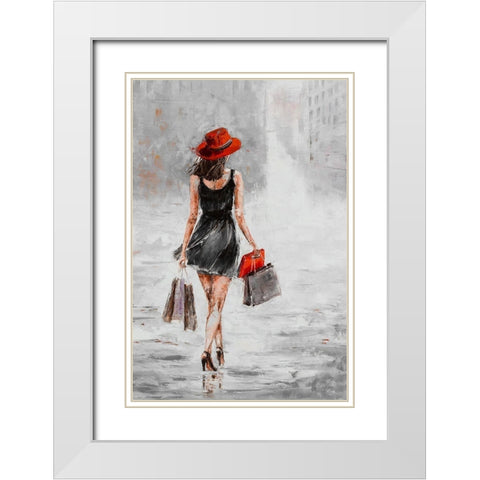 City Shopping I White Modern Wood Framed Art Print with Double Matting by Kowalik, Jolanta