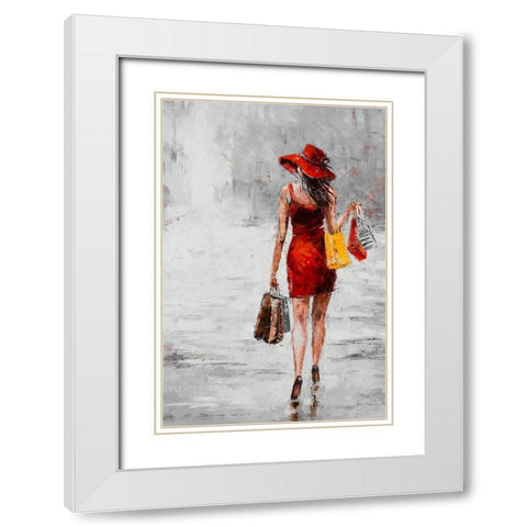 City Shopping II White Modern Wood Framed Art Print with Double Matting by Kowalik, Jolanta