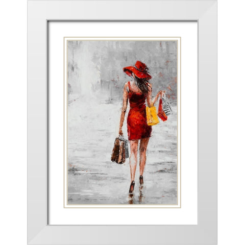 City Shopping II White Modern Wood Framed Art Print with Double Matting by Kowalik, Jolanta