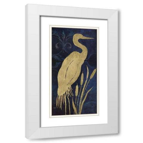 Egret On Indigo I White Modern Wood Framed Art Print with Double Matting by Tava Studios