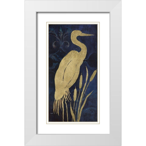 Egret On Indigo I White Modern Wood Framed Art Print with Double Matting by Tava Studios