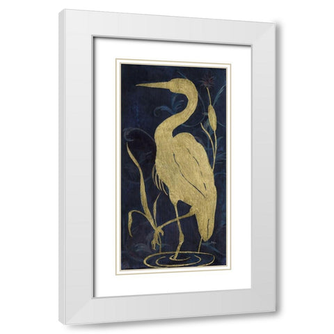 Egret On Indigo II White Modern Wood Framed Art Print with Double Matting by Tava Studios