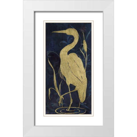 Egret On Indigo II White Modern Wood Framed Art Print with Double Matting by Tava Studios