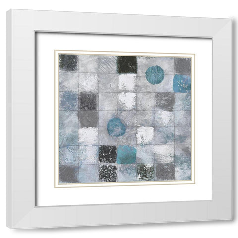 Blue Mosaic II White Modern Wood Framed Art Print with Double Matting by Tava Studios