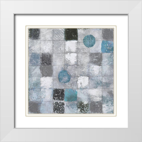 Blue Mosaic II White Modern Wood Framed Art Print with Double Matting by Tava Studios