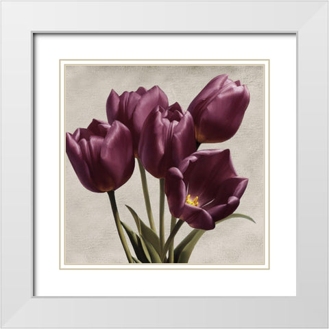 Royal Tulips White Modern Wood Framed Art Print with Double Matting by Levashov, Igor