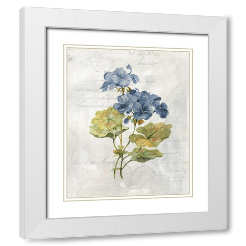 Blue Linen Geranium White Modern Wood Framed Art Print with Double Matting by Robinson, Carol