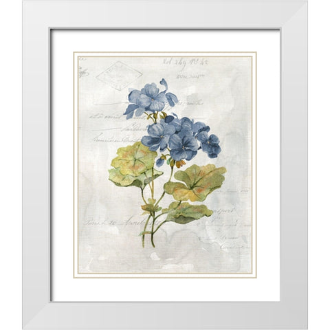 Blue Linen Geranium White Modern Wood Framed Art Print with Double Matting by Robinson, Carol