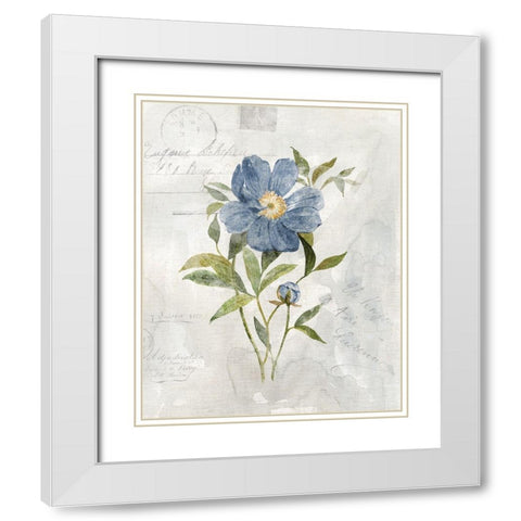 Blue Linen Peony White Modern Wood Framed Art Print with Double Matting by Robinson, Carol
