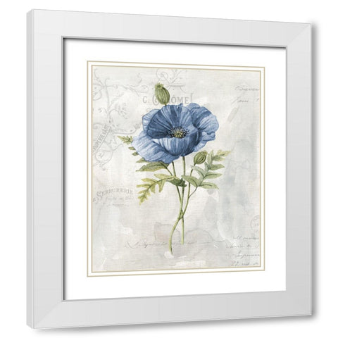 Blue Linen Poppy White Modern Wood Framed Art Print with Double Matting by Robinson, Carol