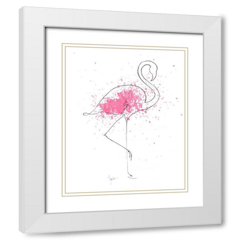 Flamingo Splash I White Modern Wood Framed Art Print with Double Matting by Tava Studios