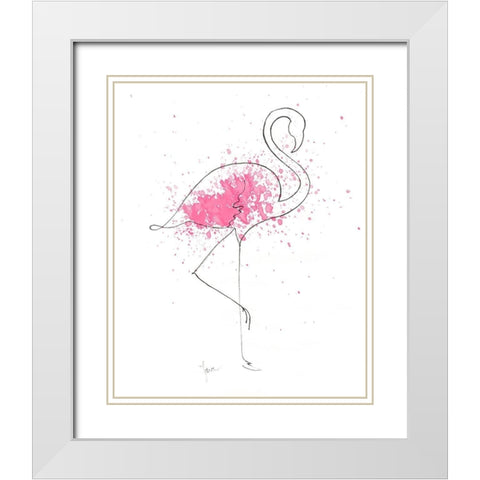 Flamingo Splash I White Modern Wood Framed Art Print with Double Matting by Tava Studios