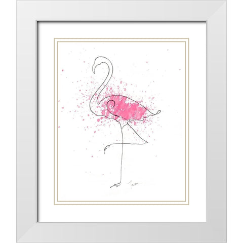 Flamingo Splash II White Modern Wood Framed Art Print with Double Matting by Tava Studios