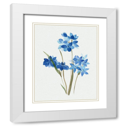 Blue Blossom Botanical I White Modern Wood Framed Art Print with Double Matting by Tava Studios