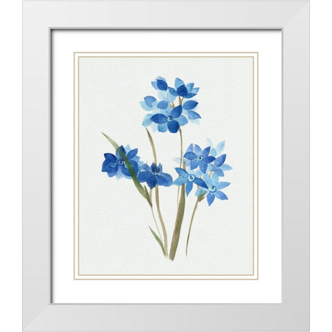 Blue Blossom Botanical I White Modern Wood Framed Art Print with Double Matting by Tava Studios