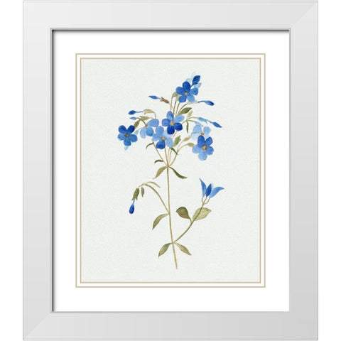 Blue Blossom Botanical II White Modern Wood Framed Art Print with Double Matting by Tava Studios