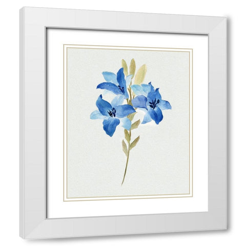 Blue Blossom Botanical III White Modern Wood Framed Art Print with Double Matting by Tava Studios