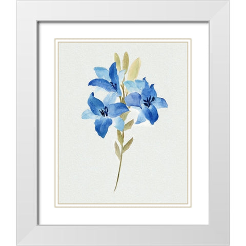 Blue Blossom Botanical III White Modern Wood Framed Art Print with Double Matting by Tava Studios