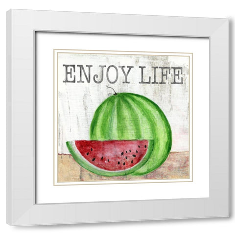 Watermelon Enjoy White Modern Wood Framed Art Print with Double Matting by Tava Studios