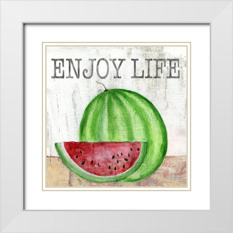 Watermelon Enjoy White Modern Wood Framed Art Print with Double Matting by Tava Studios