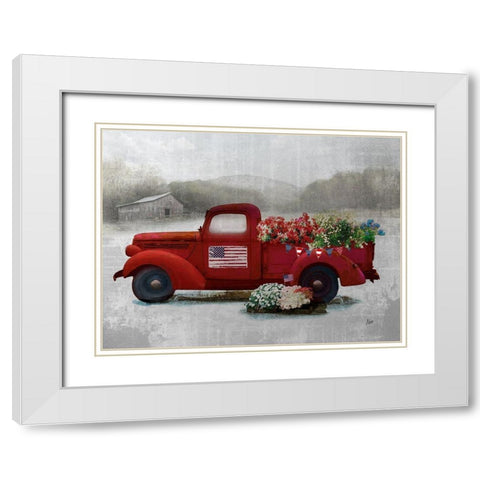 Americana Red Truck White Modern Wood Framed Art Print with Double Matting by Nan