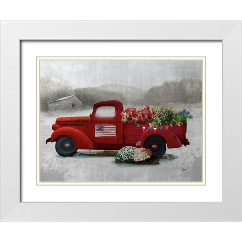 Americana Red Truck White Modern Wood Framed Art Print with Double Matting by Nan