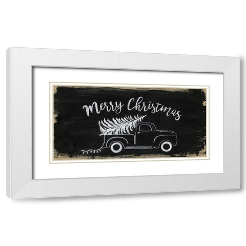 Merry Christmas Truck White Modern Wood Framed Art Print with Double Matting by Tava Studios