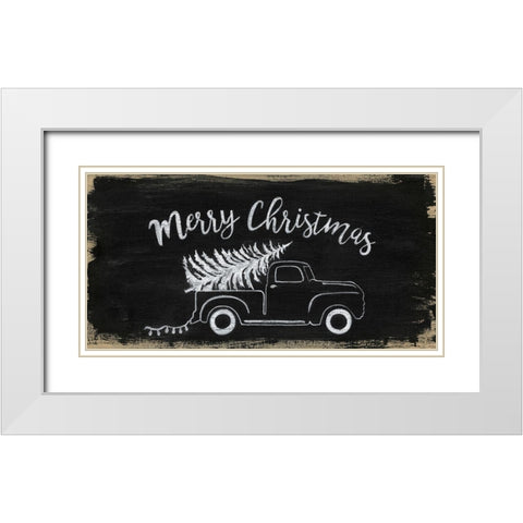 Merry Christmas Truck White Modern Wood Framed Art Print with Double Matting by Tava Studios
