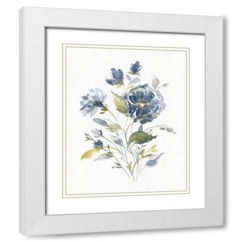 Linen Botanical Navy I White Modern Wood Framed Art Print with Double Matting by Robinson, Carol