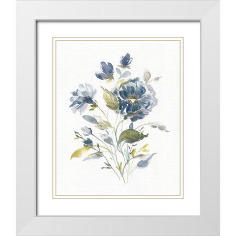 Linen Botanical Navy I White Modern Wood Framed Art Print with Double Matting by Robinson, Carol