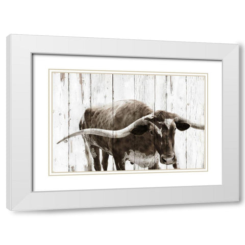 Longhorn Prize White Modern Wood Framed Art Print with Double Matting by Downey, Mike