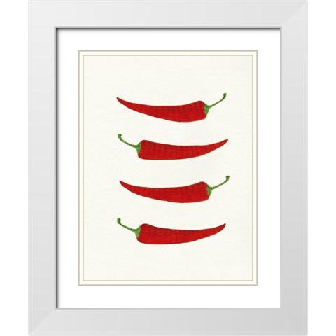 Hot Peppers White Modern Wood Framed Art Print with Double Matting by Tava Studios