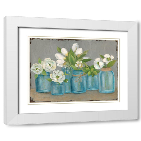 Mason Jar Still Life White Modern Wood Framed Art Print with Double Matting by Tava Studios