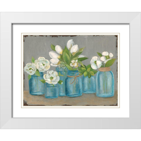 Mason Jar Still Life White Modern Wood Framed Art Print with Double Matting by Tava Studios