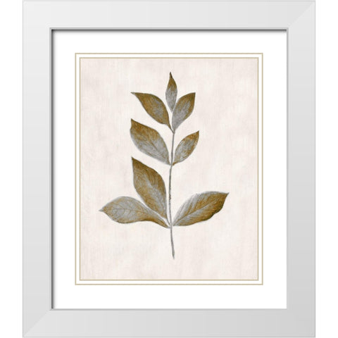 Bronze Leaf I White Modern Wood Framed Art Print with Double Matting by Tava Studios