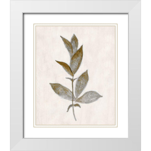Bronze Leaf II White Modern Wood Framed Art Print with Double Matting by Tava Studios