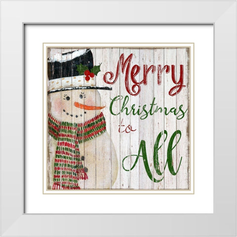 Merry Snowman White Modern Wood Framed Art Print with Double Matting by Tava Studios
